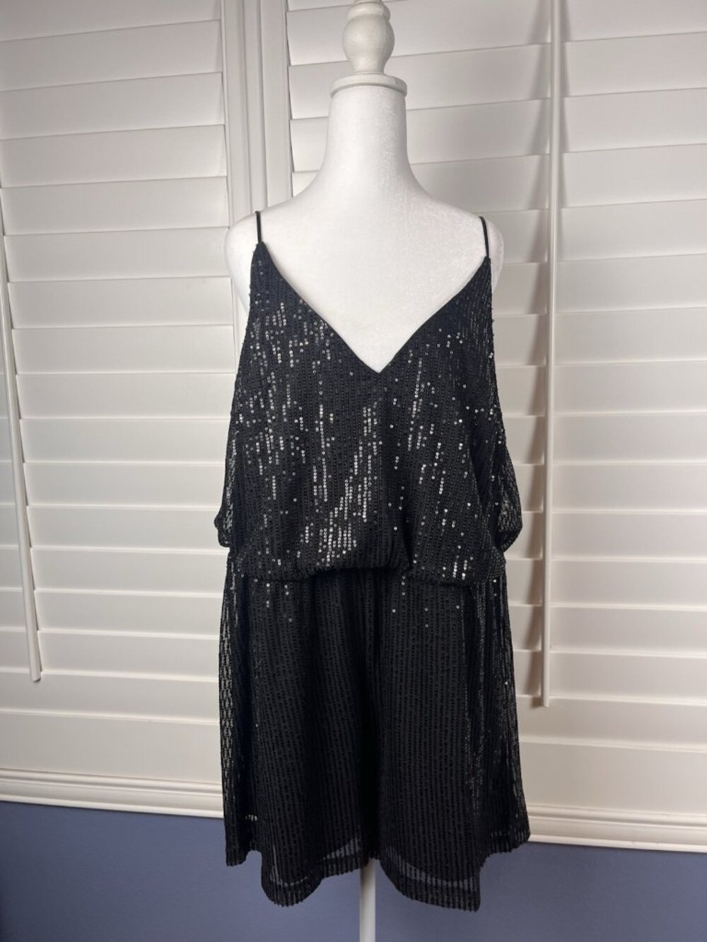 Double Crazy Black Sequin Romper 3XL V Neck Party Cocktail Plus Size